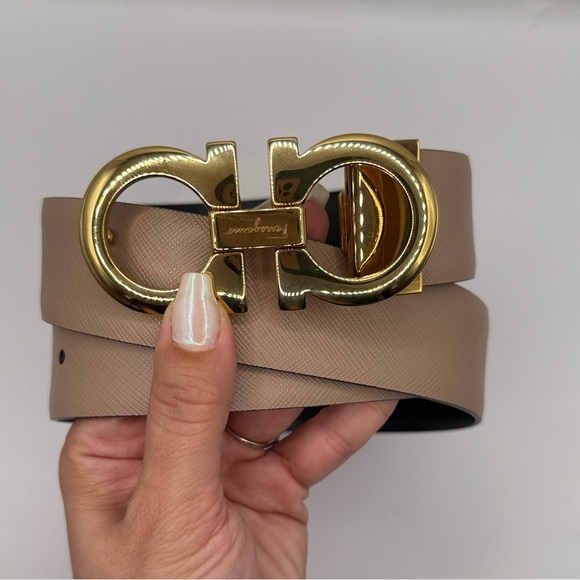 Salvatore Ferragamo Black and Tan Belts with Iconic Gold Buckles - Picture 4 of 6